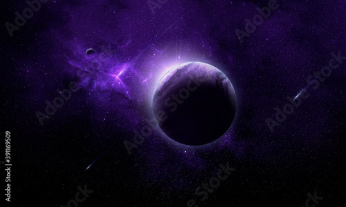 Fototapeta Naklejka Na Ścianę i Meble -  abstract space 3D illustration, 3d image, background, planets in space in the nebula and the radiance of stars