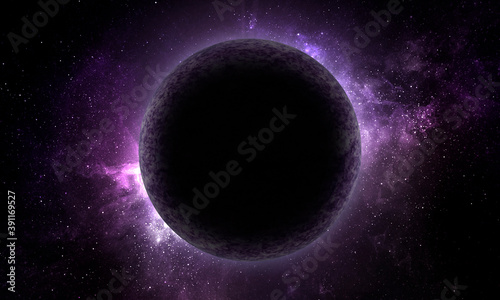 moon in space in purple colors, abstract space 3D illustration, 3d image