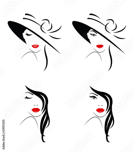 Set of Woman faces logo isolated on white.