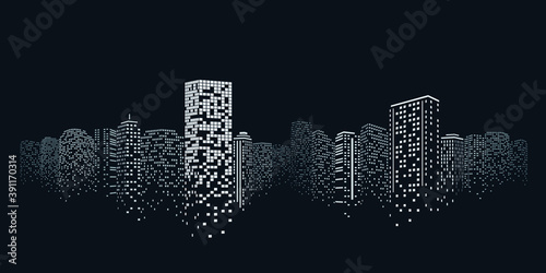 Night city vector illustration. Dark urban scape. Night cityscape in flat style, abstract background.