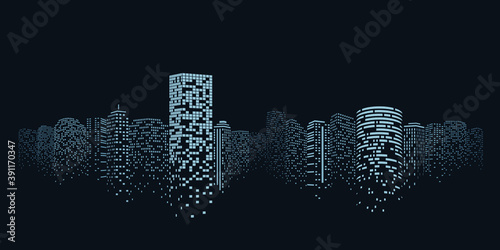 Night city vector illustration. Dark urban scape. Night cityscape in flat style, abstract background.