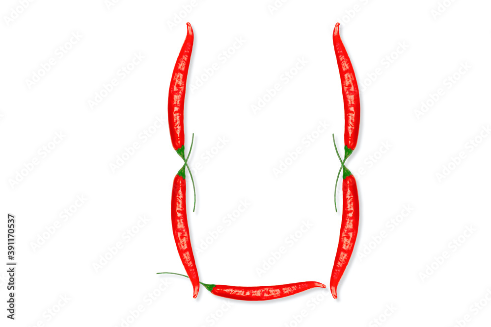 Alphabet letter U made from red hot chili peppers. Letter isolated on white background. Alphabet letter U made from red hot chili peppers. Letter isolated on white background.