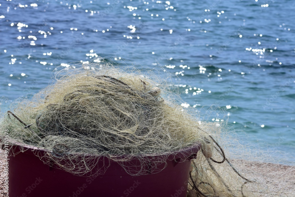 Close up view of fishing net marine background Close up view of fishing net marine background