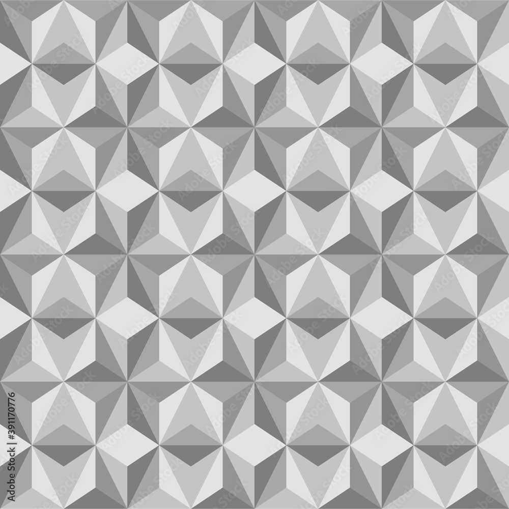 Grey mosaic background. Seamless geometric pattern. Stars made out of triangles. Crystal texture. Vector illustration EPS10.