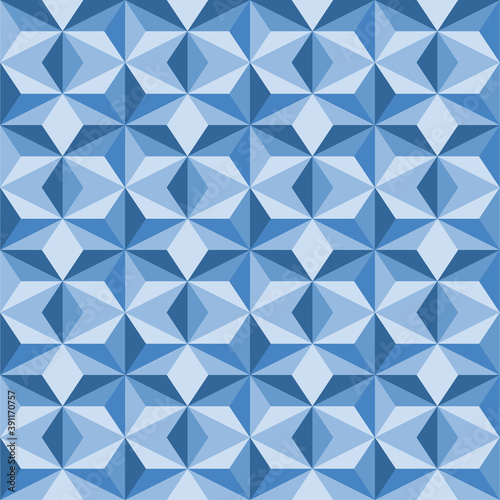 Blue mosaic background. Seamless geometric pattern. Stars made out of triangles. Crystal texture. Vector illustration EPS10.
