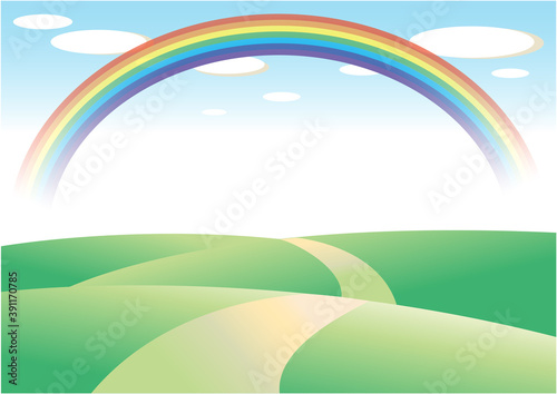 虹のある風景・平原（透明背景）