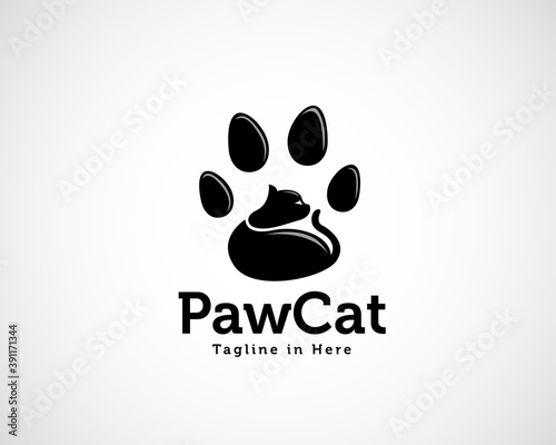 black paws cat foot print pets logo symbol design