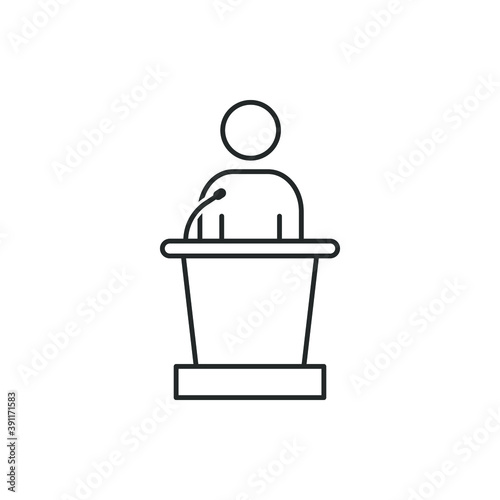 Orator speaking from tribune icon line style isolated on white background. Vector illustration