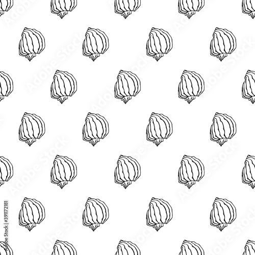 Seamless pattern with seashells. Marine background. Hand drawn vector illustration in sketch style. Perfect for greetings, invitations, coloring books, textile, wedding and web design.