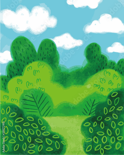 アクリル手描き森の背景