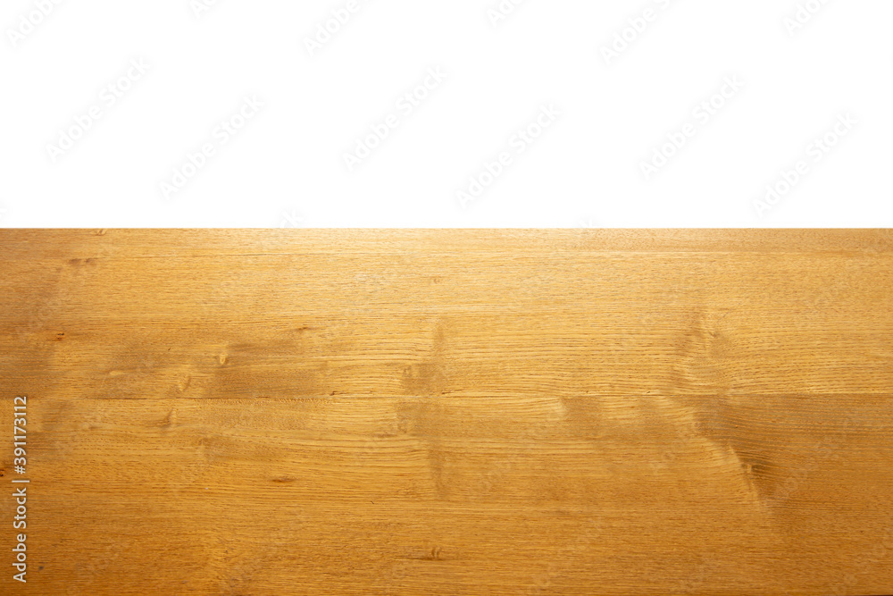 Fototapeta premium Top view wooden table on isolated white background