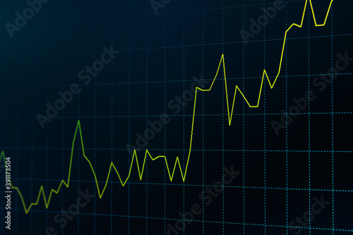 Continuous Bullish Trend Yellow Stock Chart or Forex Chart and Table Line on Black Background