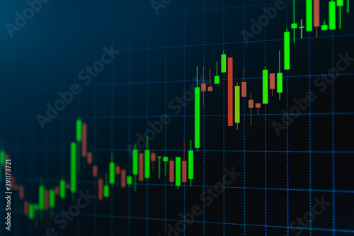 Continuous Bullish Trend Red and Green Stock Chart or Forex Chart and Table Line on Black Background