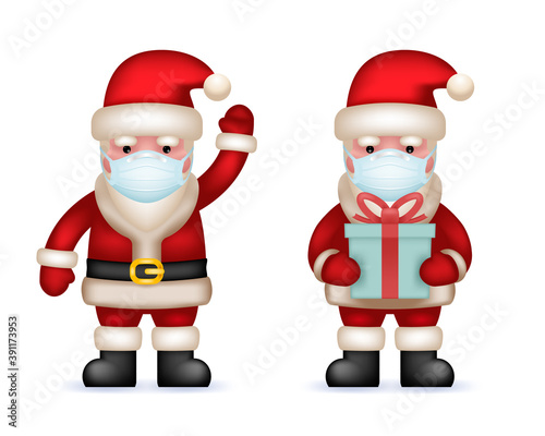 3d cartoon santa claus virus protective mask toy character isolated icon vector illustration