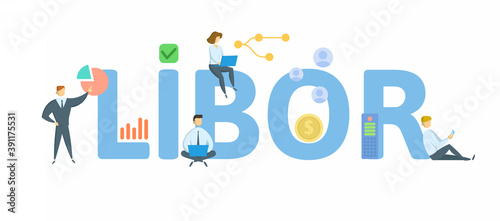 LIBOR, London InterBank Offered Rate. Concept with keyword, people and icons. Flat vector illustration. Isolated on white background.