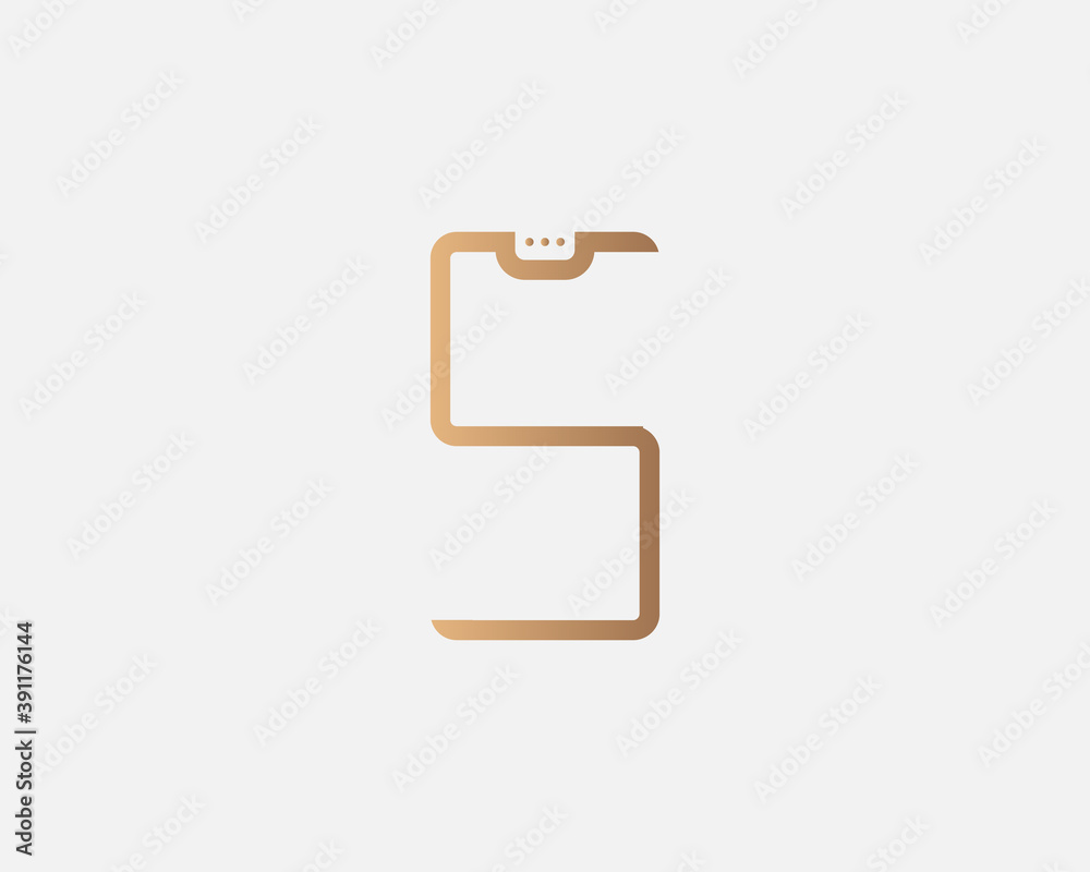 Abstract gold gradient letter S vector logo icon design template. Premium smartphone gadget device solid symbol sign logotype on light background. Abstract gold gradient letter S vector logo icon design template. Premium smartphone gadget device solid symbol sign logotype on light background.