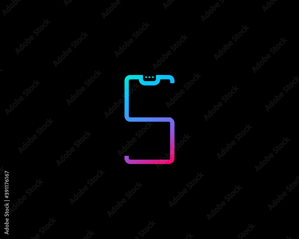 Abstract rainbow gradient letter S vector logo icon design template. Creative universal smartphone gadget device solid symbol sign logotype on black background. Abstract rainbow gradient letter S vector logo icon design template. Creative universal smartphone gadget device solid symbol sign logotype on black background.