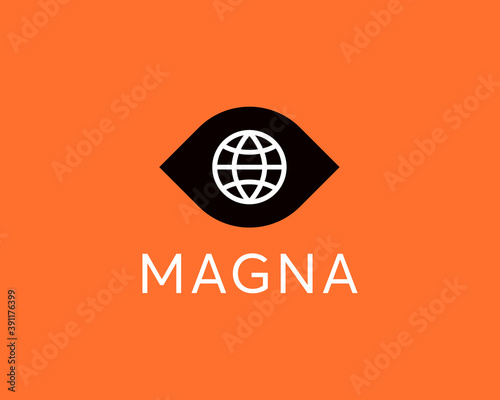 Abstract eye optic ophthalmology geometric logo icon design modern illustration. Minimal planet global web defense vector sign symbol mark logotype