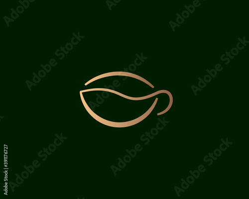 Graceful a cup of coffee logo icon vector design. Elegant solid gold linear luxury sign mark logotype.
