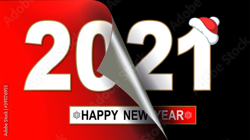 Happy new year 2021 christmas composition, flip page in red and black