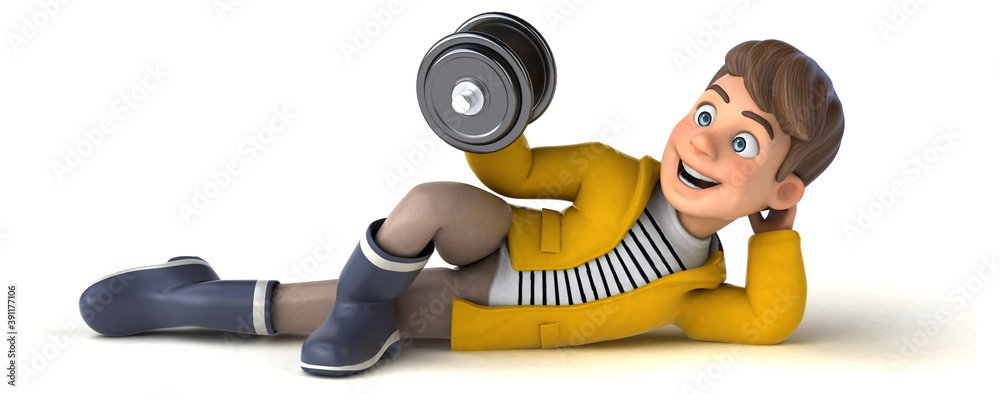 Fun 3D Illustration of a cartoon kid with rain gear Fun 3D Illustration of a cartoon kid with rain gear