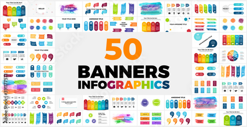 50 Banners Infographic templates. Perfect for any purpose from Presentation or Web Elements to Print or Graphics.