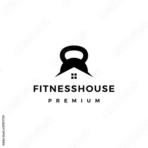 house gym kettlebell fitness logo vector icon illustration