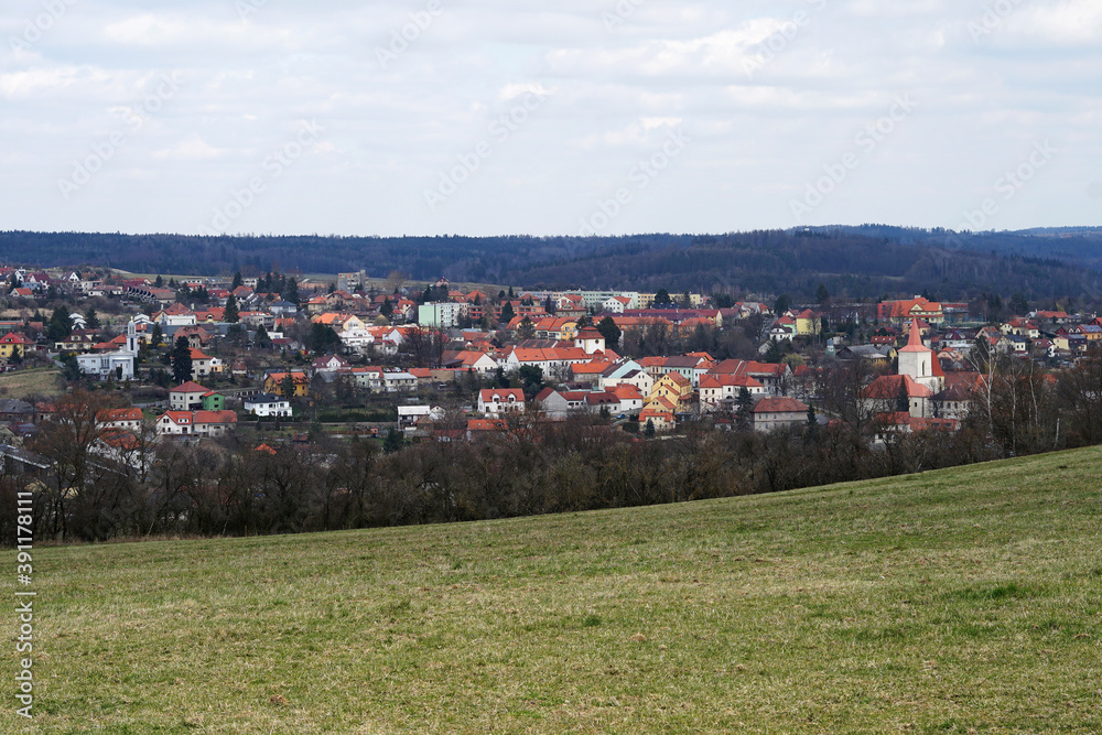 Historic town (Jilove u Prahy) panoramic aerial view, Czech Republic