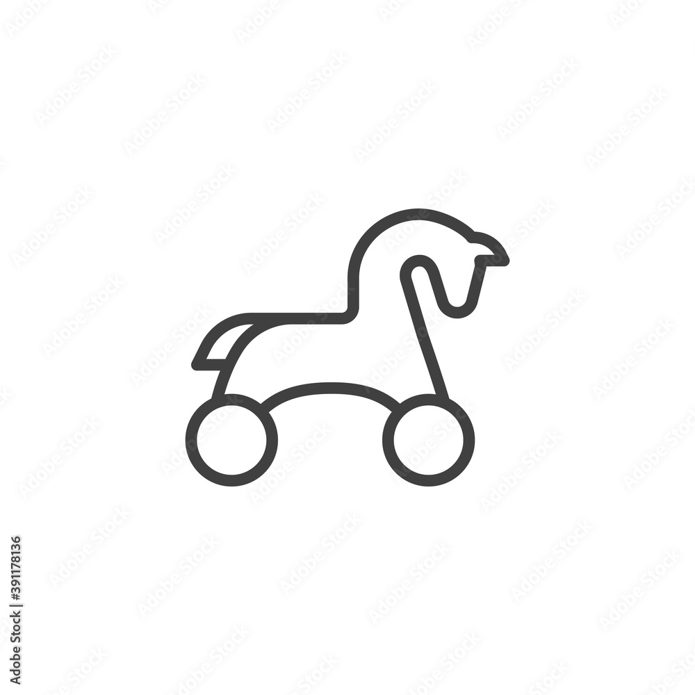 Toy horse line icon. linear style sign for mobile concept and web design. Rocking horse with wheels outline vector icon. Symbol, logo illustration. Vector graphics Toy horse line icon. linear style sign for mobile concept and web design. Rocking horse with wheels outline vector icon. Symbol, logo illustration. Vector graphics