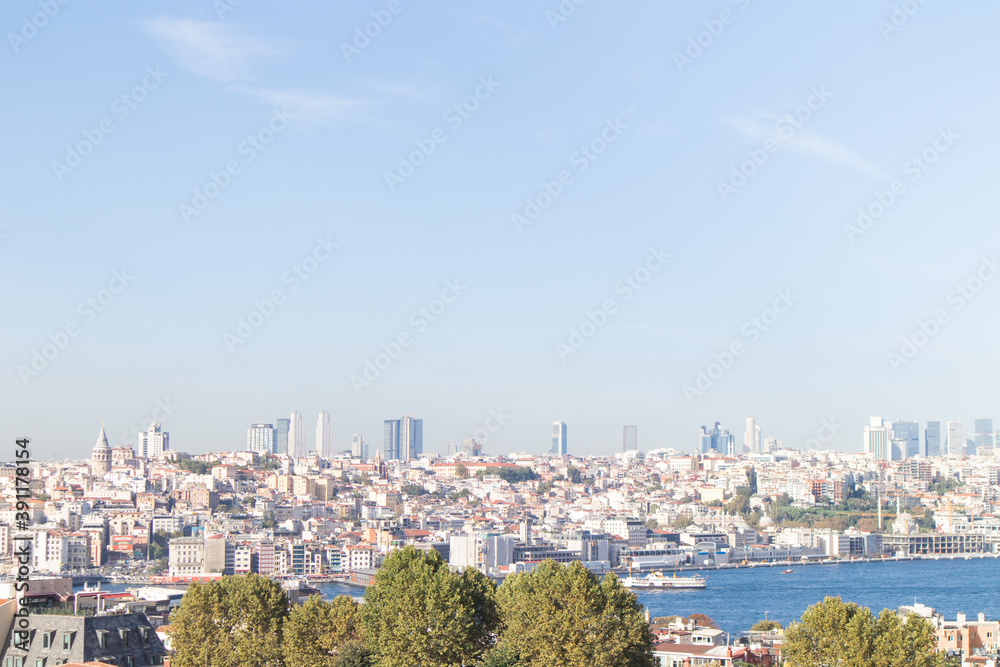 Panoramic view to Bosphorus. Istanbul, Turkey. Aerial view