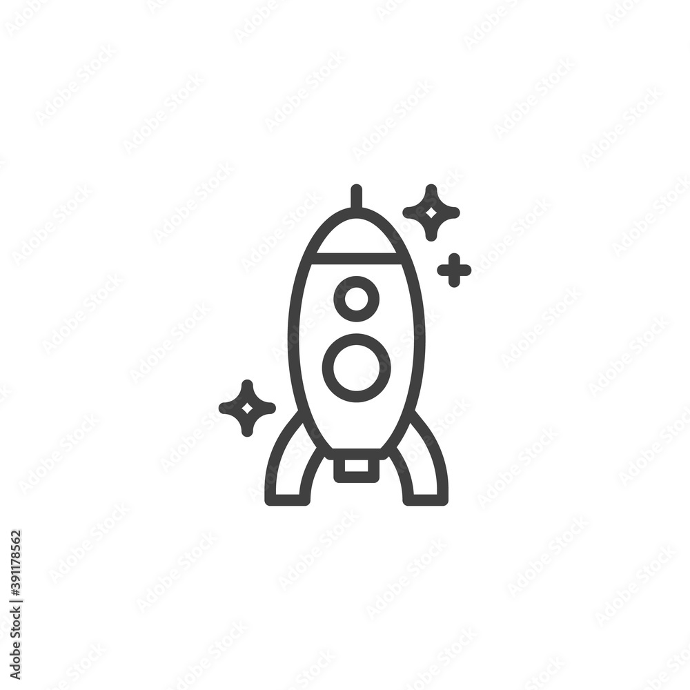 Toy rocket line icon. linear style sign for mobile concept and web design. Spaceship rocket outline vector icon. Symbol, logo illustration. Vector graphics Toy rocket line icon. linear style sign for mobile concept and web design. Spaceship rocket outline vector icon. Symbol, logo illustration. Vector graphics
