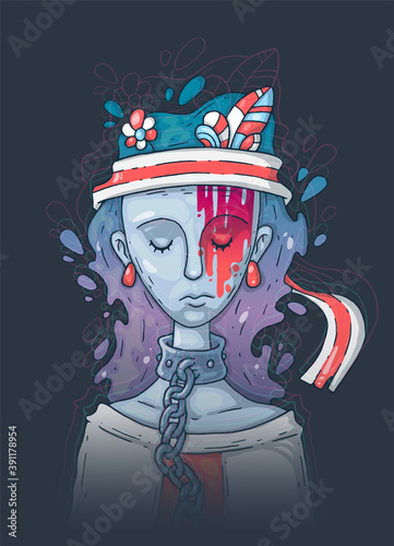 sad young girl, concept illustration of domestic violence. Social problems of sexism and victims of violence.