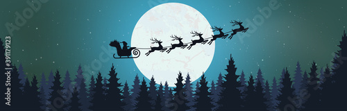 Santa Claus with reindeer fly high