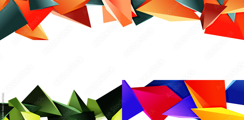 Set of triangle mosaic abstract backgrounds, 3d triangular low poly shapes. Geometric vector illustrations for covers, banners, flyers and posters and other Set of triangle mosaic abstract backgrounds, 3d triangular low poly shapes. Geometric vector illustrations for covers, banners, flyers and posters and other