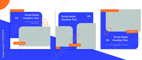 Set of editable square banner templates for Instagram post, Facebook post, for personal profile, artist, trainer, motivator, coach, model, ads, and business. With simple orange and blue color. (2/3) photo