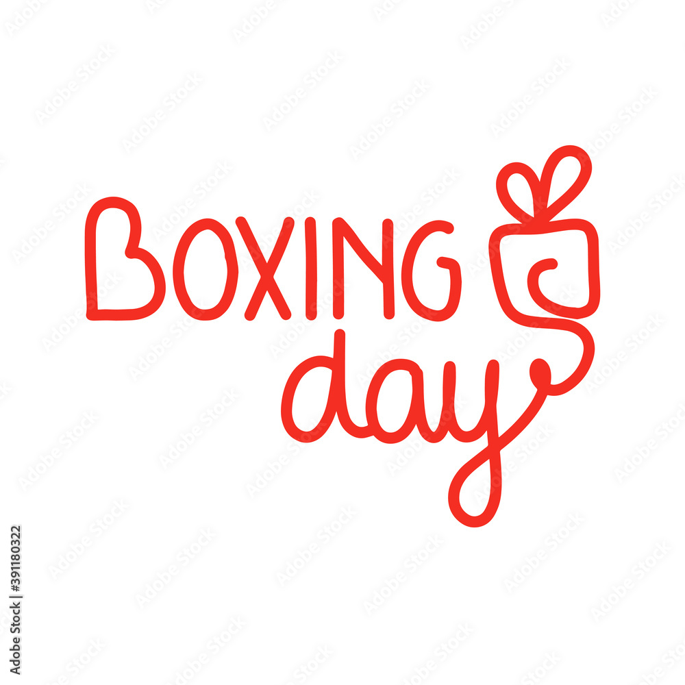 Vector illustration on the theme of Boxing Day on December 26. Decorated with a handwritten inscription DECEMBER and gifts.