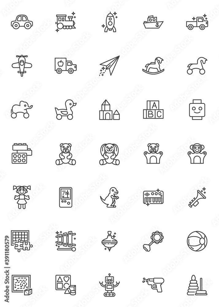 Baby toys line icons set. linear style symbols collection, outline signs pack. vector graphics