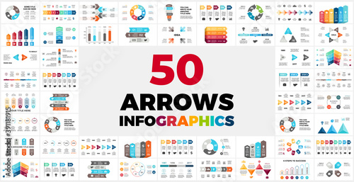 50 Arrows Pack. Infographics for your presentation. Circle diagrams. Use for business or marketing, startup and finance.