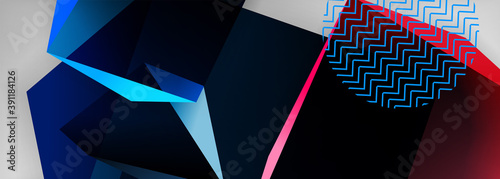 Low poly 3d geometric shapes, minimal abstract background. Vector illustrations for covers, banners, flyers and posters and other