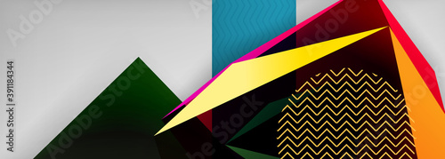Low poly 3d geometric shapes, minimal abstract background. Vector illustrations for covers, banners, flyers and posters and other