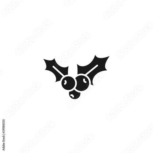 Holly berry black flat icon. Christmas symbol vector illustration.