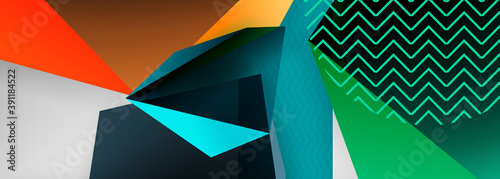 Low poly 3d geometric shapes, minimal abstract background. Vector illustrations for covers, banners, flyers and posters and other