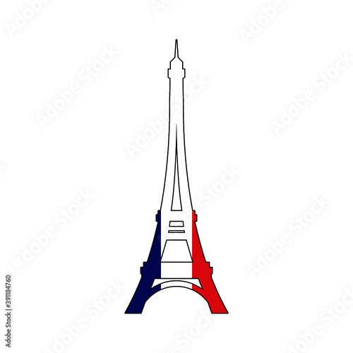 Eiffel Tower in colors of flag of France isolated on white background
