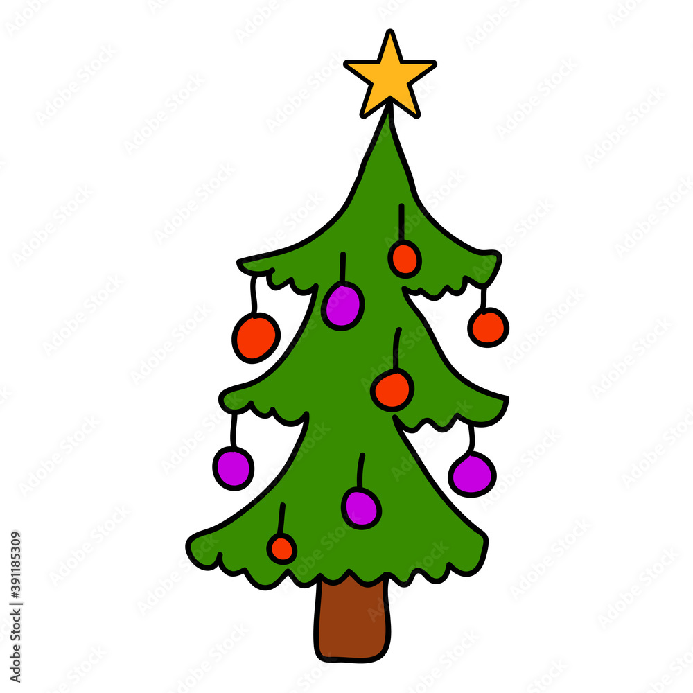 Hand drawn doodle Christmas and Happy New Year tree. Holiday spruce. Vector illustration. Hand drawn doodle Christmas and Happy New Year tree. Holiday spruce. Vector illustration.