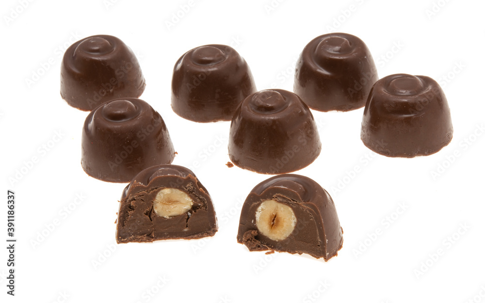 chocolate candies with nuts isolated