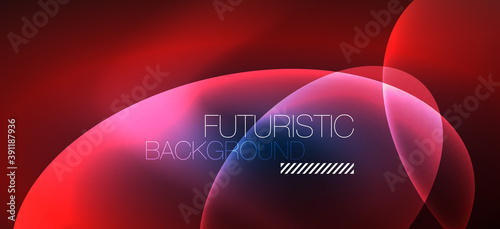 Neon ellipses abstract backgrounds. Shiny bright round shapes glowing in the dark. Vector futuristic illustrations for covers, banners, flyers and posters and other