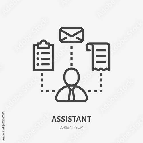 Business assistant line icon, vector pictogram of salesman with multi skills. Businessman stroke sign for time management