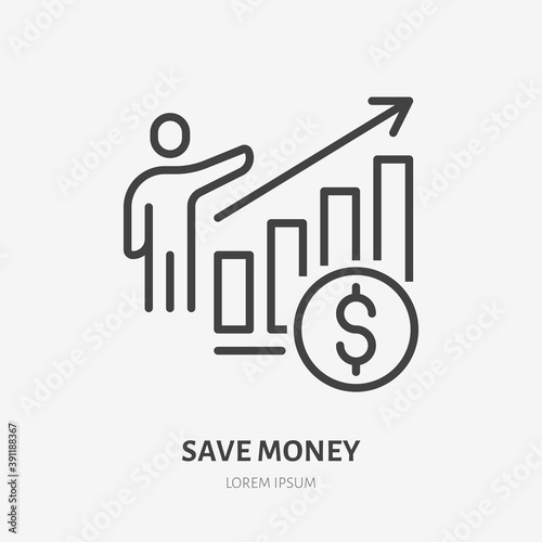 Revenue growth line icon, vector pictogram of economic graph, profit increase. Businessman with sales report stroke sign for finance development