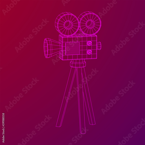 Polygonal camera projector. Movie time. Show film cinema festival concept.