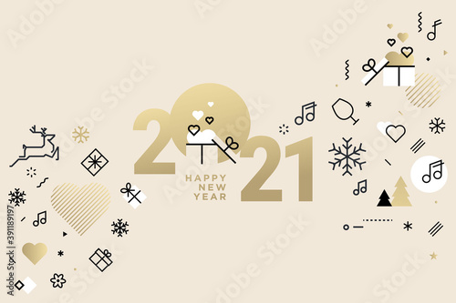 Happy New Year 2021. Vector illustration concept for background, greeting card, website and mobile website banner, party invitation card, social media banner, marketing material.